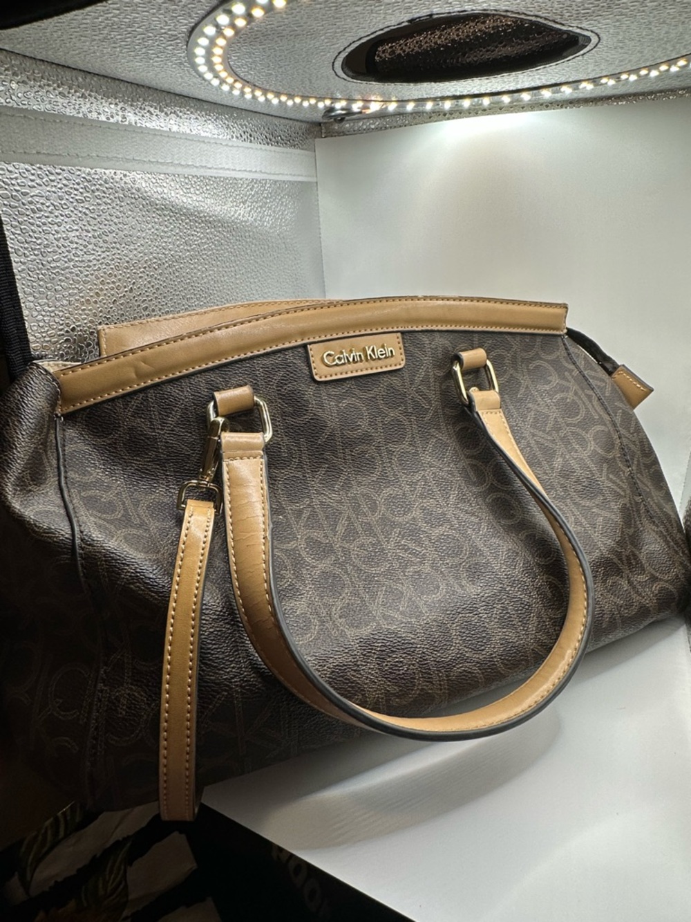 Calvin Klein Brown Logo Tote with Tan Trim